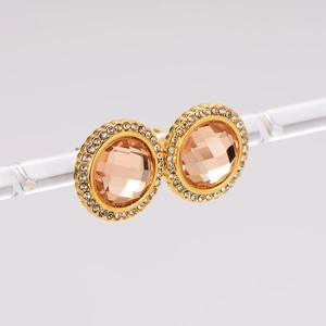 French style stainless steel round earrings with champagne stone and crystal halo