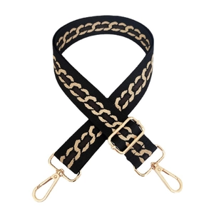 Adjustable wide replacement shoulder strap with gold chain pattern and metal lobster clasps