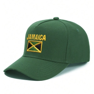 Dunkelgrüne Y2K Jamaica Baseballkappe mit gelber Stickerei und Flagge auf der Krone