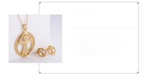 Detailed view of 316 stainless steel 18K gold plated cross pendant necklace set