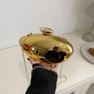 Mango Shaped Acrylic Mirror Evening Clutch Bag For Women Metal Texture Chain Strap Crossbody Party Wedding Box Bag