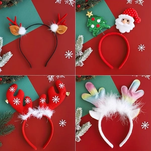 Christmas reindeer antler headband collection with festive LED lights and cute decorations