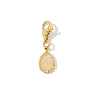 Detailed view of teardrop natural stone pendant with gold clasp for DIY jewelry