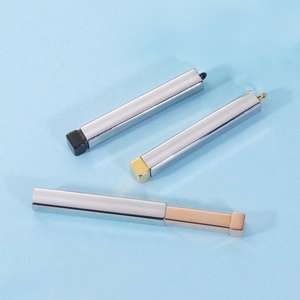 Detailed view of telescopic stainless steel pendants in silver, gold, and rose gold finishes