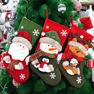 Christmas Stockings Hanging Gift Bags 3D Cartoon Santa Snowman Reindeer Burlap Plush Fireplace Decor Holiday Ornament