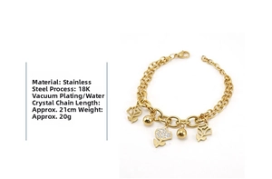 Detailed close-up of 18K gold-plated stainless steel rose bracelet with inlaid rhinestones
