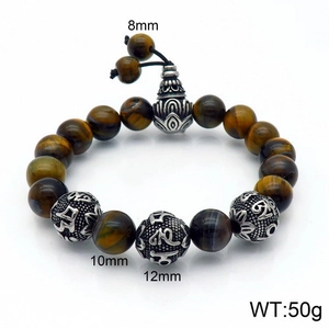 Natural Tiger Eye Lava Rock Agate Beaded Bracelet With Stainless Steel Mantra Beads Retro Punk Ethnic Jewelry For Men