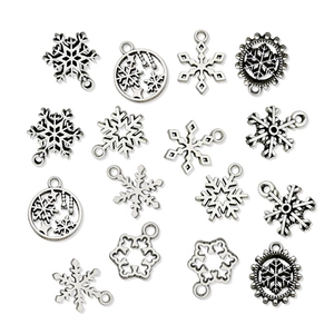 Assorted silver snowflake alloy charms for DIY Christmas jewelry making and necklaces