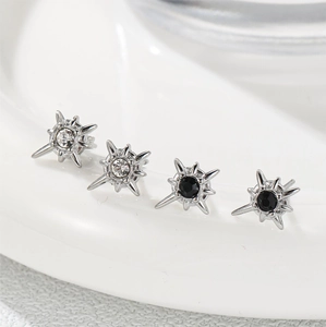 Starburst Stud Earrings Titanium Steel Cubic Zirconia Inlaid Gothic High Street Fashion Jewelry For Men And Women