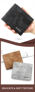 Short bifold frosted leather wallets in black brown and gray with multiple card slots