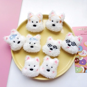 Cartoon Plush Dog Head DIY Accessories West Highland White Terrier Embroidery Soft Patch For Brooch Hair Clip Bag Decor Kawaii