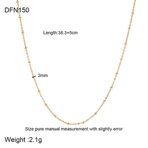 PVD 18K gold plated stainless steel bead chain necklace with 38.3+5cm extension length