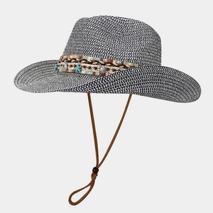 Straw Cowboy Hat Wide Brim Sun Protection Beach Vacation Western Style With Sea Star Shell Charms For Women