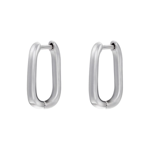 Minimalist silver oval U-shaped hoop earrings with a polished metallic finish and sleek design