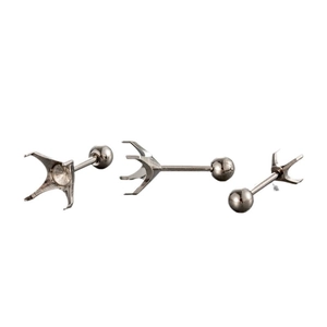 Three pieces of F136 titanium four-prong screw-back stud earring findings in silver
