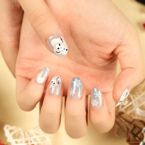 Christmas Snowman Press On Nails 24 Pcs Set Gray White Gradient Snowflake 3D Design Winter Wearable Fake Nails For Women