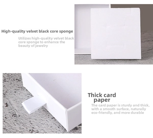 Detail of white drawer jewelry box with premium flocked sponge lining for rings
