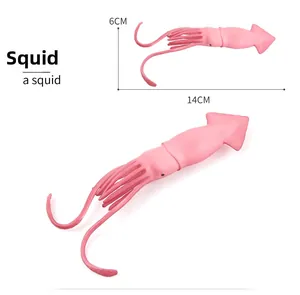 Pink squid toy model detail with precise dimensions of 14cm length and 6cm height