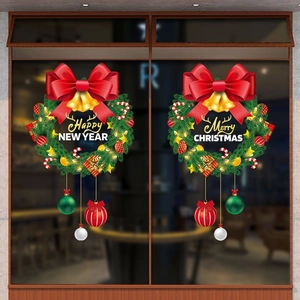 Detailed Christmas glass stickers featuring festive red bows and green holiday wreaths