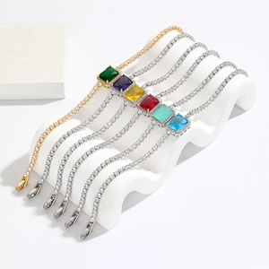 Luxury colorful zircon tennis bracelets in gold and silver finish on display