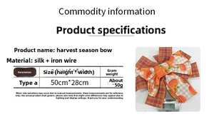 Macro detail of Autumn Harvest bow with pumpkin patterns showing 50cm size dimensions