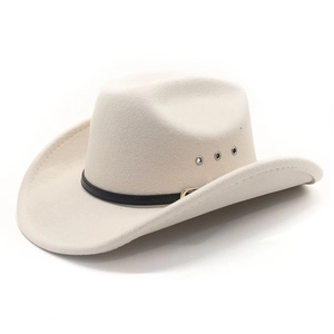 Classic cream wool felt cowboy hat with black leather band and metal side air vents