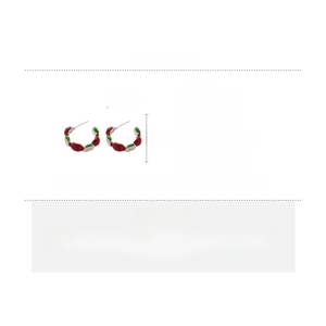 Detail view of apple-shaped C-style earrings showing dimensions and 7.5g weight info