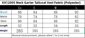 Size chart showing bust, waist, and length for this halter neck double-breasted vest