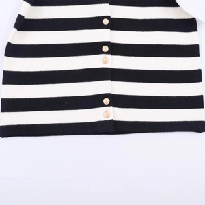 Classic black and white striped knit cardigan with gold anchor-embossed metal buttons