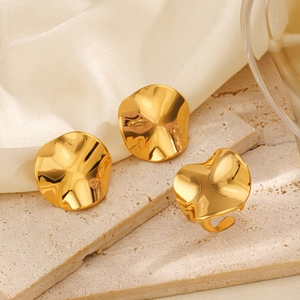 Chic 18K gold plated irregular round earrings and ring set on minimalist stone background