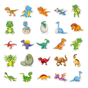Selection of vibrant cartoon dinosaur stickers featuring T-Rex and more for kids decoration
