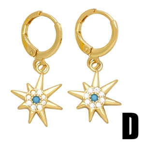 Vintage gold star hoop earrings with turquoise center and pavé zircon stones
