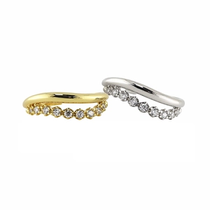 Minimalist S925 sterling silver wave rings with white zircons in gold and silver finish