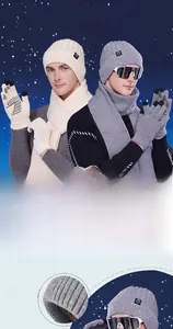 Detail of winter knit set showing soft fleece lining and anti-slip palm on gloves