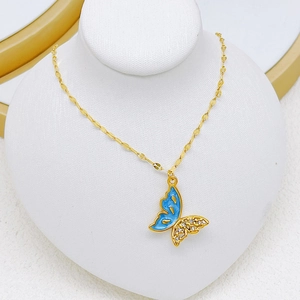 Collana Con Ciondolo Farfalla Luna Stella Acciaio Inossidabile Zircone Smalto Catena Da Clavicola Gioielli Da Donna Elegante Chic