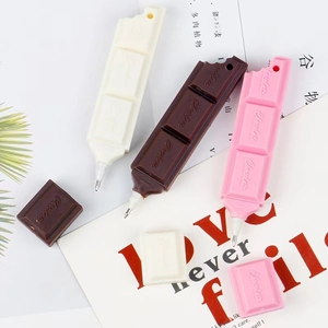 Creative chocolate shaped ballpoint pens in brown, pink and white colors with caps