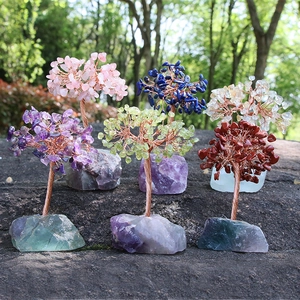 Crystal Money Tree Of Life Handmade Copper Wire Wrapped Natural Gemstone Raw Stone Base Desk Ornament Home Decor Feng Shui