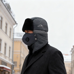 Chapeau de trappeur gris foncé avec doublure polaire et masque amovible pour le ski hiver