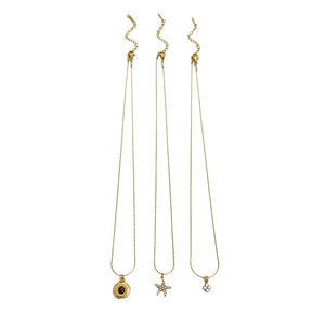 Golden stainless steel necklace with tiger eye stone, starfish and flower charms