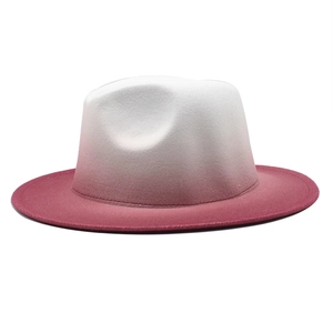 Detailed front view of wide-brimmed fedora hat featuring a white to wine red gradient finish