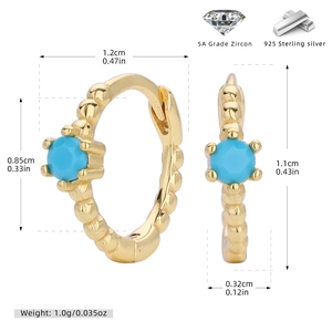 Detailed size and weight specs of gold 925 silver hoop earrings with 5A blue zircon