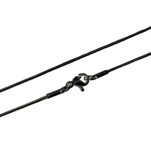 Close-up of a 1.5mm black snake chain necklace with a secure lobster clasp closure