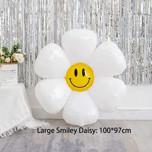 Grand ballon marguerite avec sourire pour décoration de fête, taille 100x97cm