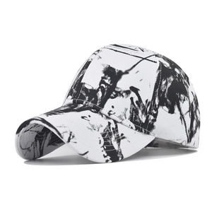 Detailed view of the black and white abstract graffiti print on cotton baseball cap