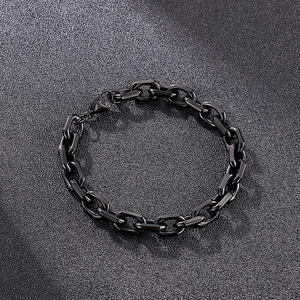 Polished black stainless steel O-chain bracelet for men with a minimalist geometric design