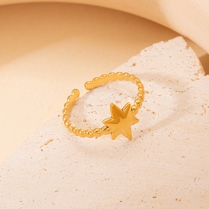 Adjustable 18K gold-plated stainless steel star ring with bubble texture band