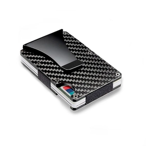 Minimalist carbon fiber RFID wallet with metal money clip and twill weave pattern
