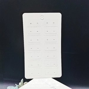 White 24-hole fashion jewelry display card for 12 pairs of earrings with gold lettering