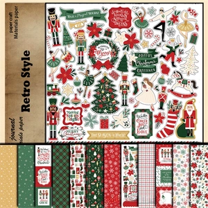 Detail of Christmas Nutcracker scrapbook paper set with vintage patterns and textures