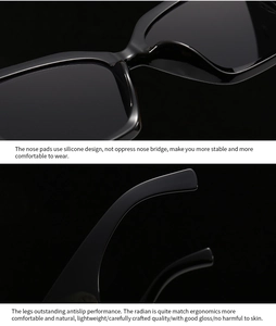 Detail of comfortable silicone nose pads and ergonomic glossy temples on sunglasses